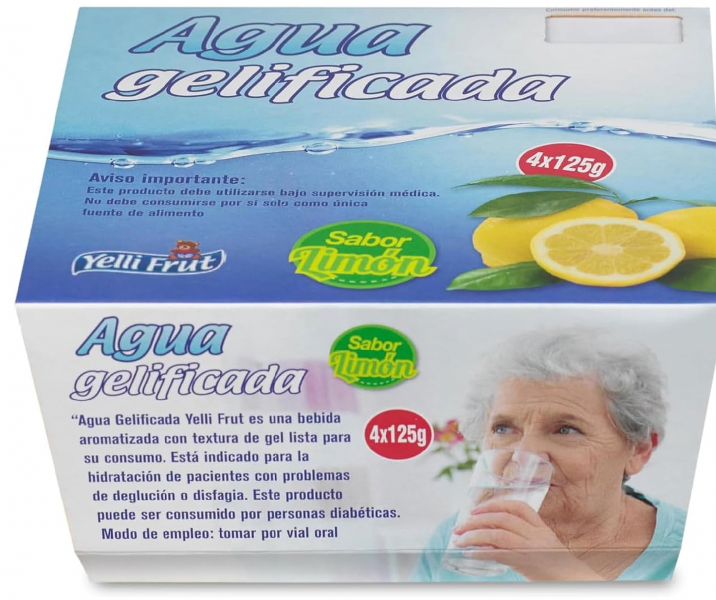 Agua gelificada. Espesante para disfagia. Pack 3 Sabores Fresa/Naranja/Limón. Pack de 16x3 = 48 tarrinas.